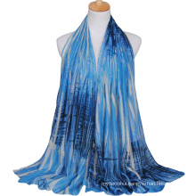 Wholesale price fashionable camouflage color stripe printed voile shawl scarf